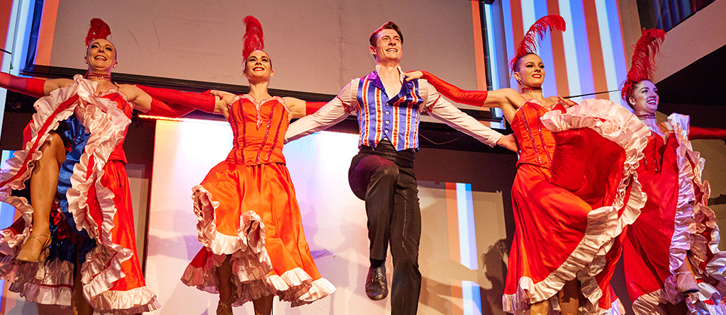 Live cabaret show on board the Sydney Showboat Christmas Party Cruise