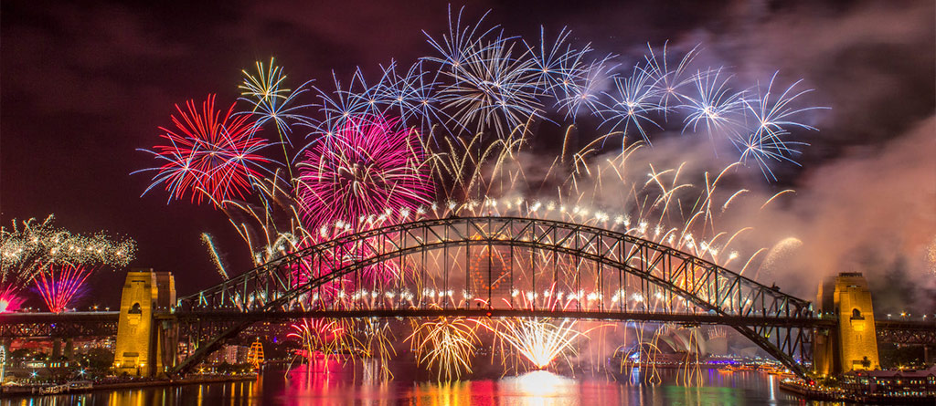 NYE fireworks on Sydney Harbour Bridge